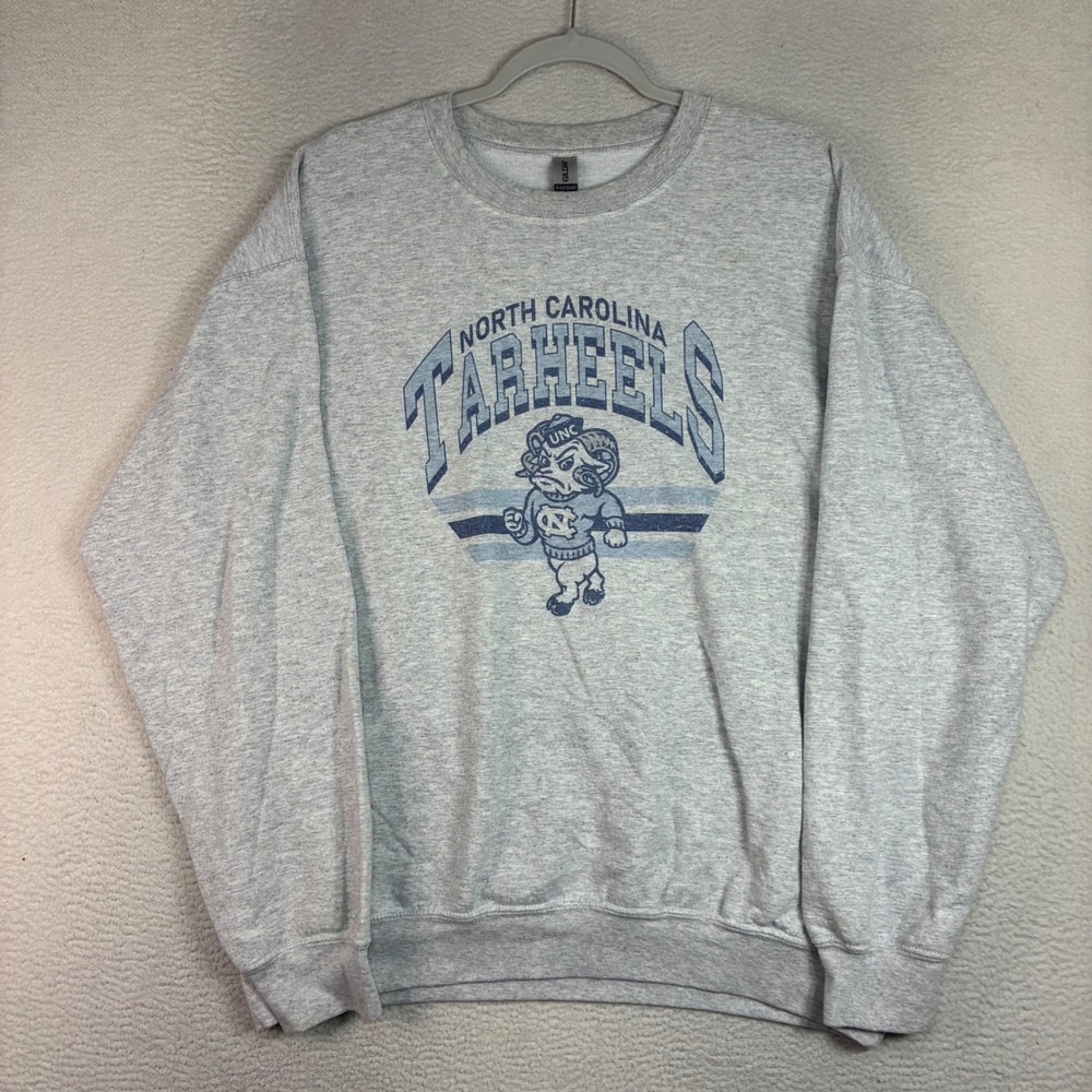 Y2K UNC Tarheels Crewneck Sweatshirt Men L Gray Fleece Pullover North Carolina